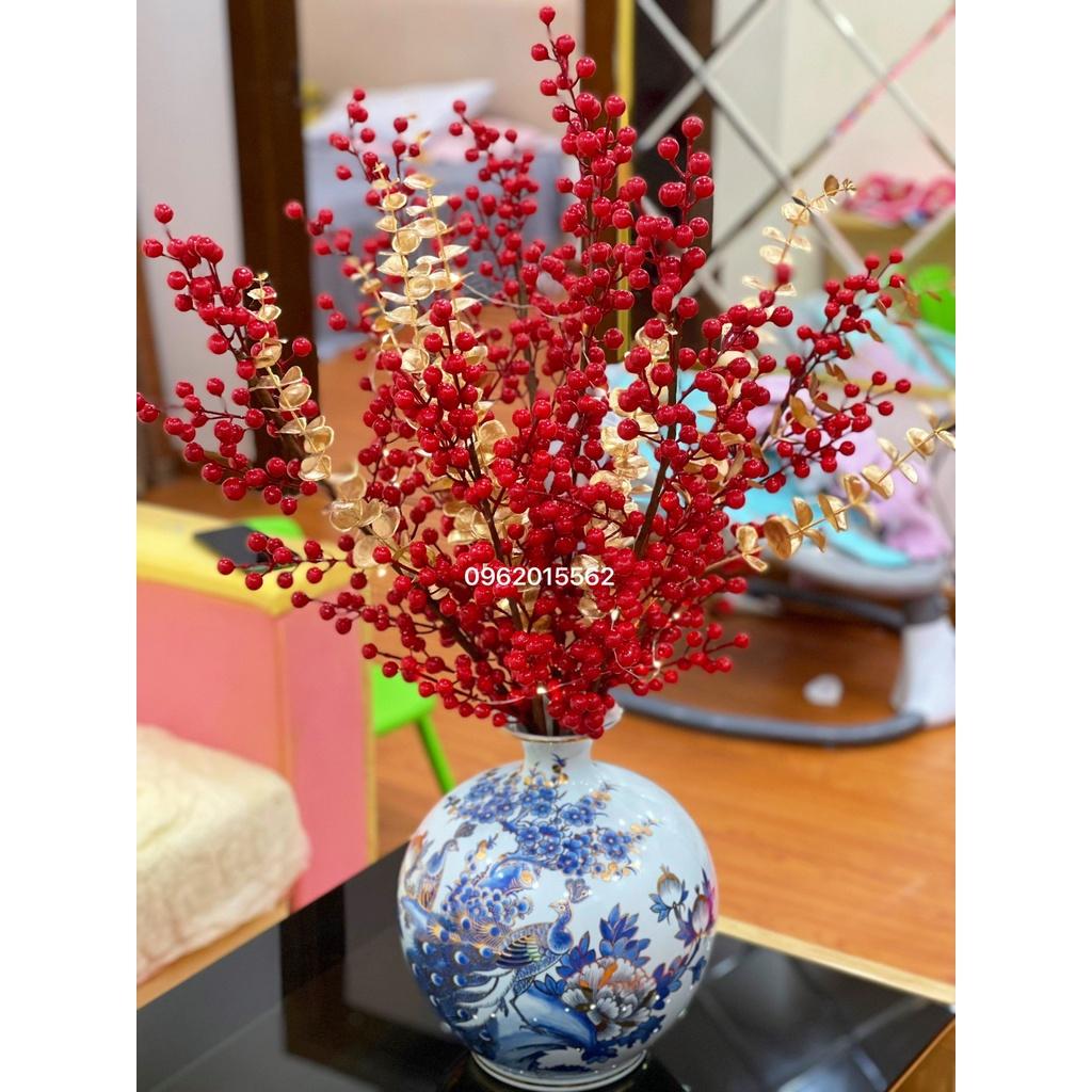Cành Rẻ Quạt, Đuôi Công nhũ vàng ,Cành đào đông đỏ cành quả cherry trang trí nội thất