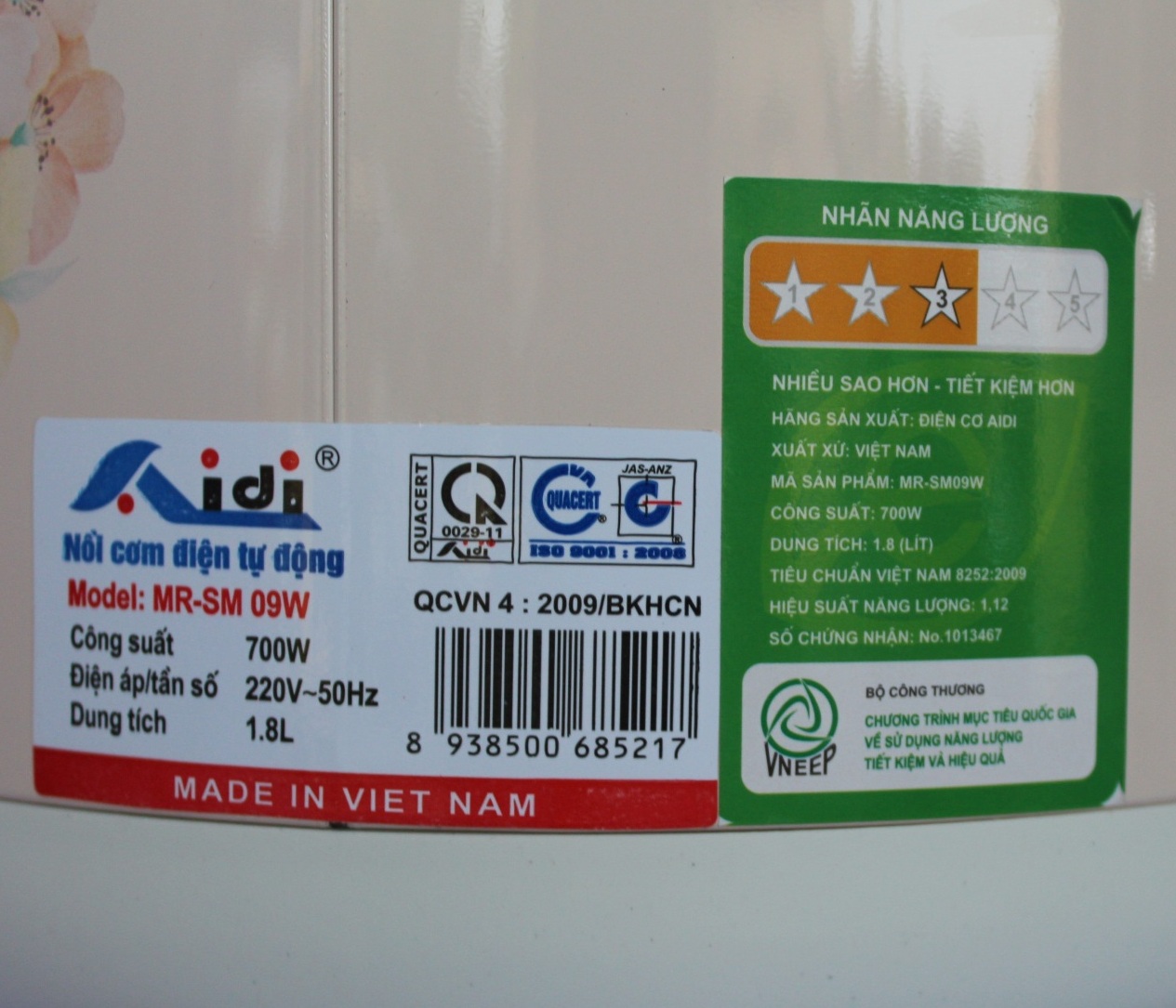 Nồi cơm điện Aidi MR-SM 09W - 1.8L