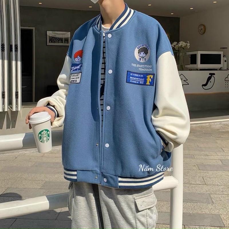 Áo khoác bomber in hình unisex form rộng style ulzzang - Áo khoác bóng chày màu đen, nâu, xanh Nấm Store