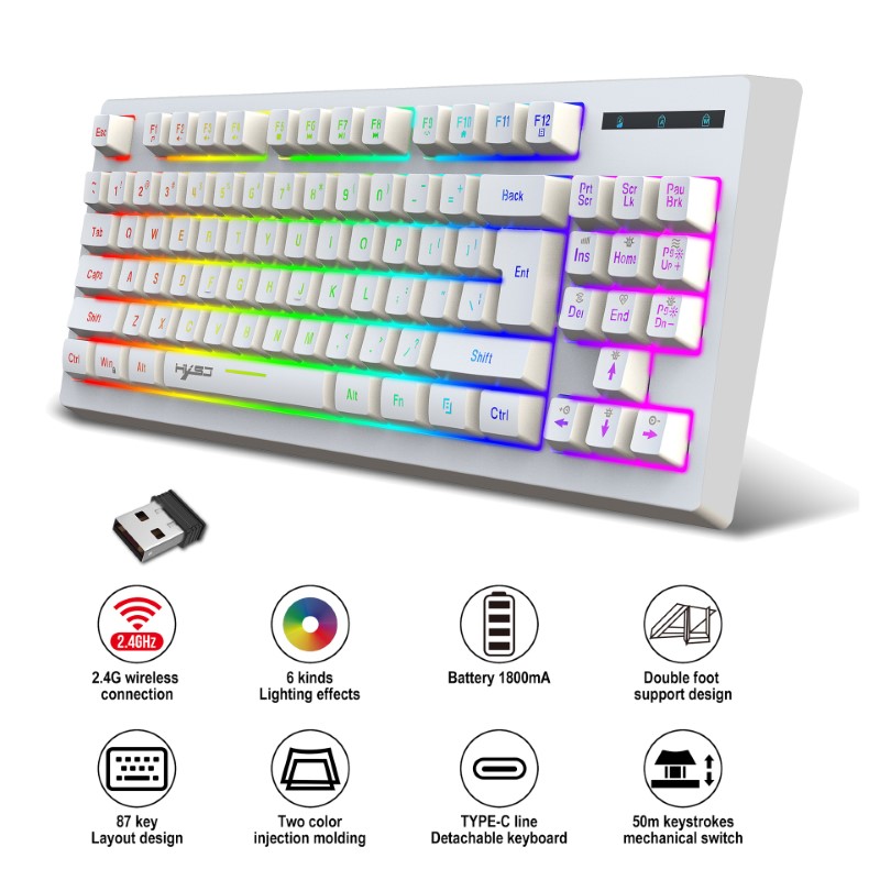 Bàn phím giả cơ không dây L100 led RGB pin sạc TypeC cho máy tính , laptop hàng nhập khẩu