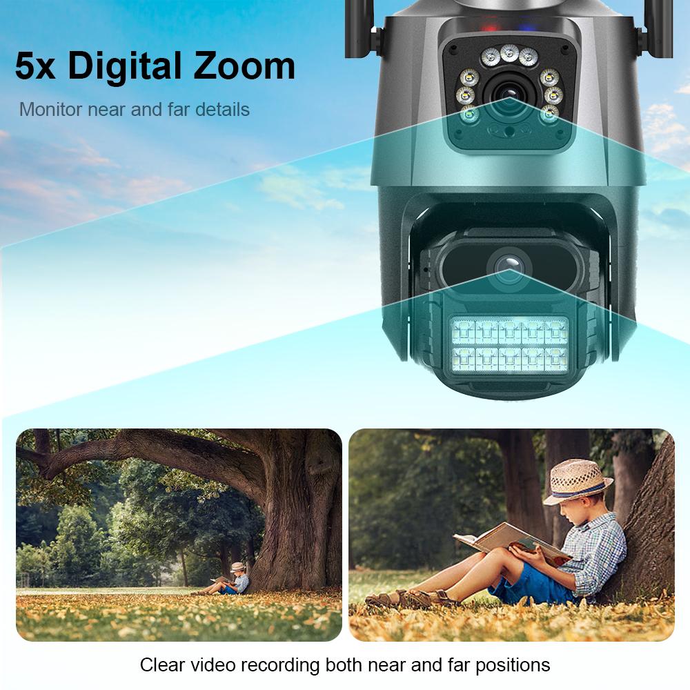 8MP 4K Camera IP Ống Kính Kép Màn Hình Kép Camera PTZ Wifi Ngoài Trời Chống Nước An Ninh Video Camera Giám Sát Báo Động