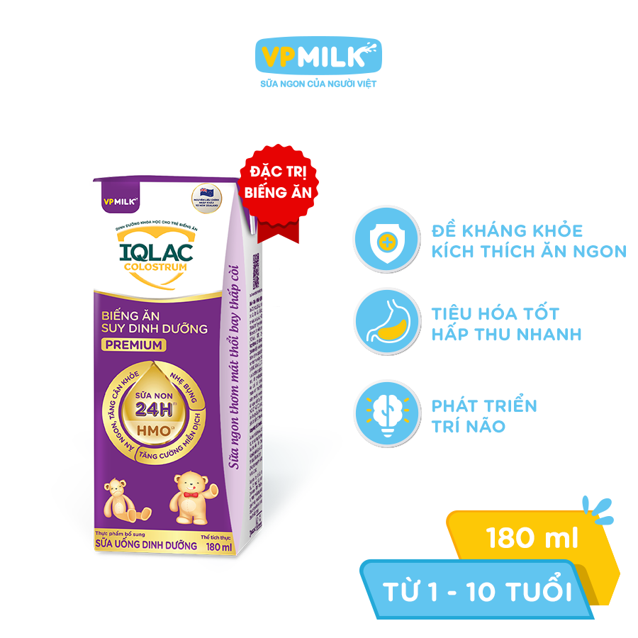 Thùng 48 hộp IQLac Colostrum Biếng Ăn Suy Dinh Dưỡng Premium 180ml cho trẻ biếng ăn, thấp còi, suy dinh dưỡng từ 1 tuổi