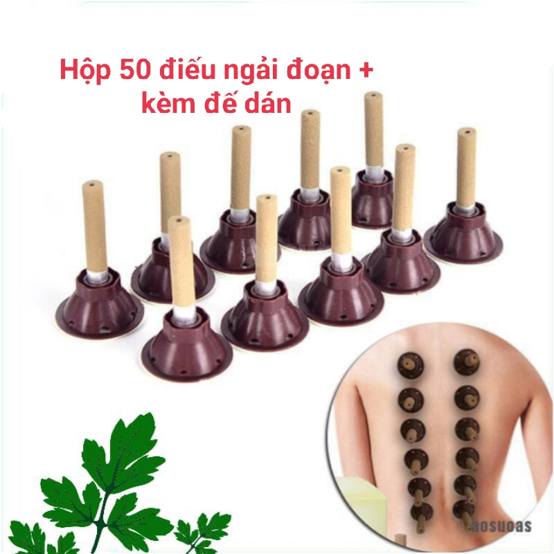 Hộp 50 nhang ngải cứu dán kèm đế dán, điếu ngải cứu dán trực tiếp lên huyệt vị