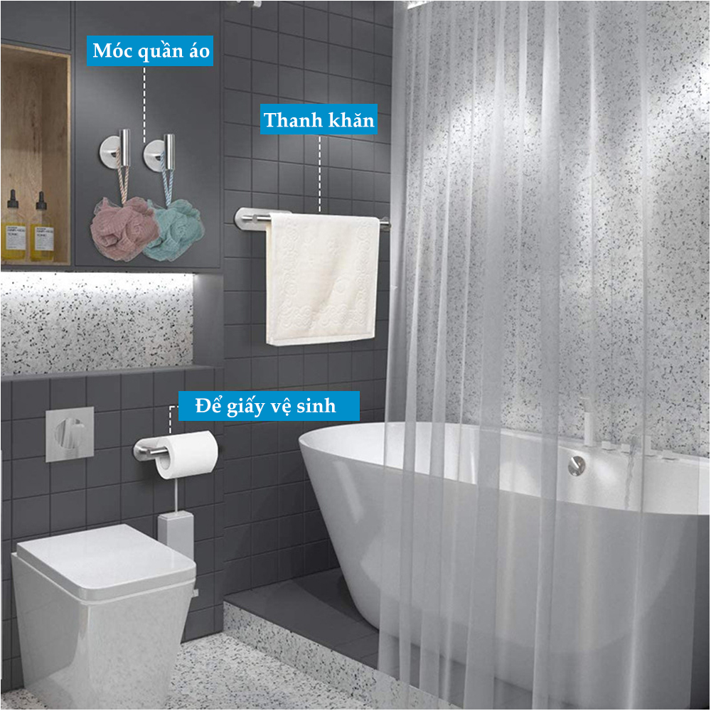 Móc treo cuộn giấy vệ sinh dán tường không cần khoan, Inox Sus 304, phụ kiện nhà tắm MIHOCO 814
