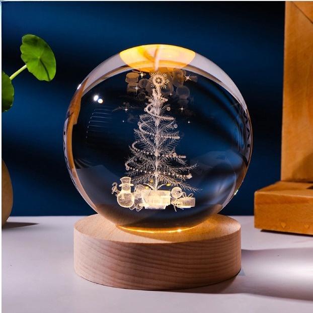 Đèn Ngủ Quả Cầu Pha Lê Phát Sáng Hình Ông Già Noel, Decor Trang Trí, Quà Tặng Ngày Lễ Giáng Sinh