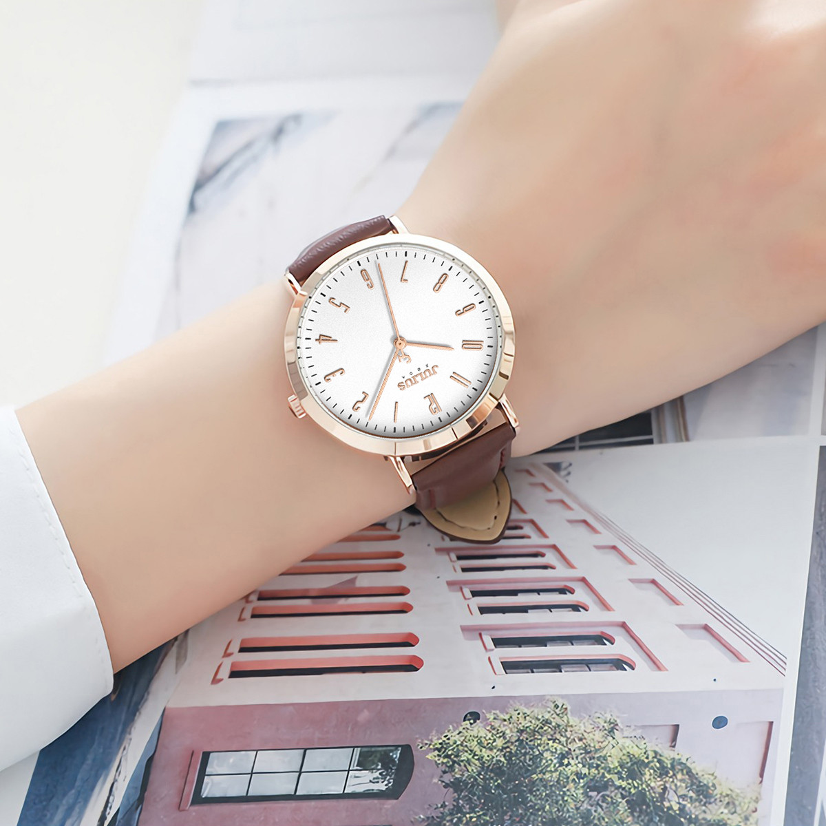 Đồng Hồ Nữ JA-1017 Julius Hàn Quốc Dây Da