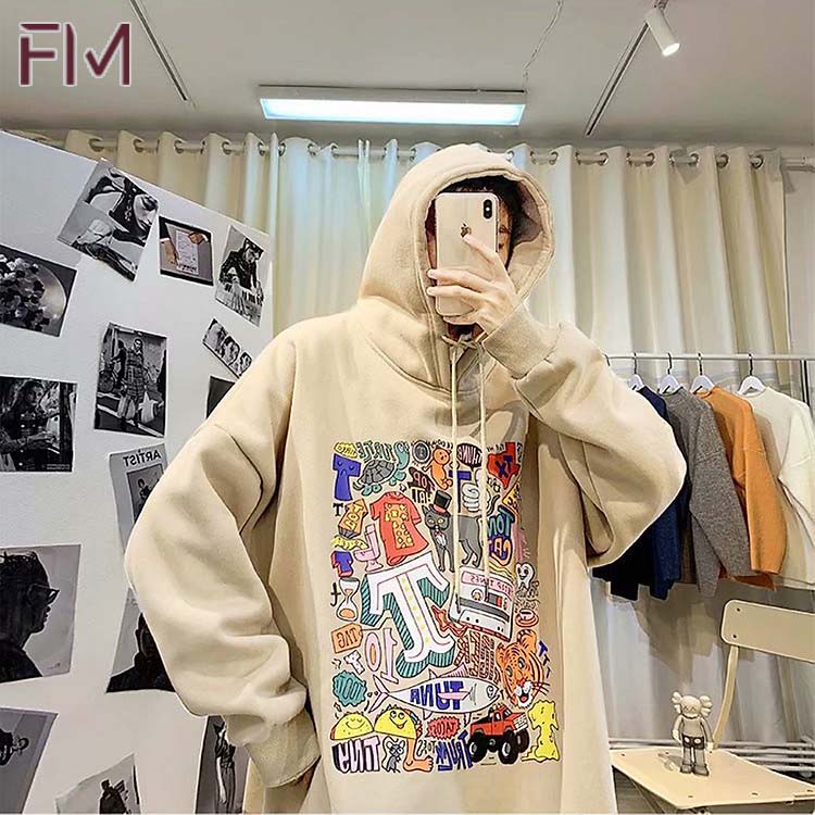 Áo hoodie nam nữ form rộng Unisex một màu in hoạt hình cá tính Hàn Quốc – FORMEN SHOP – FMGV034