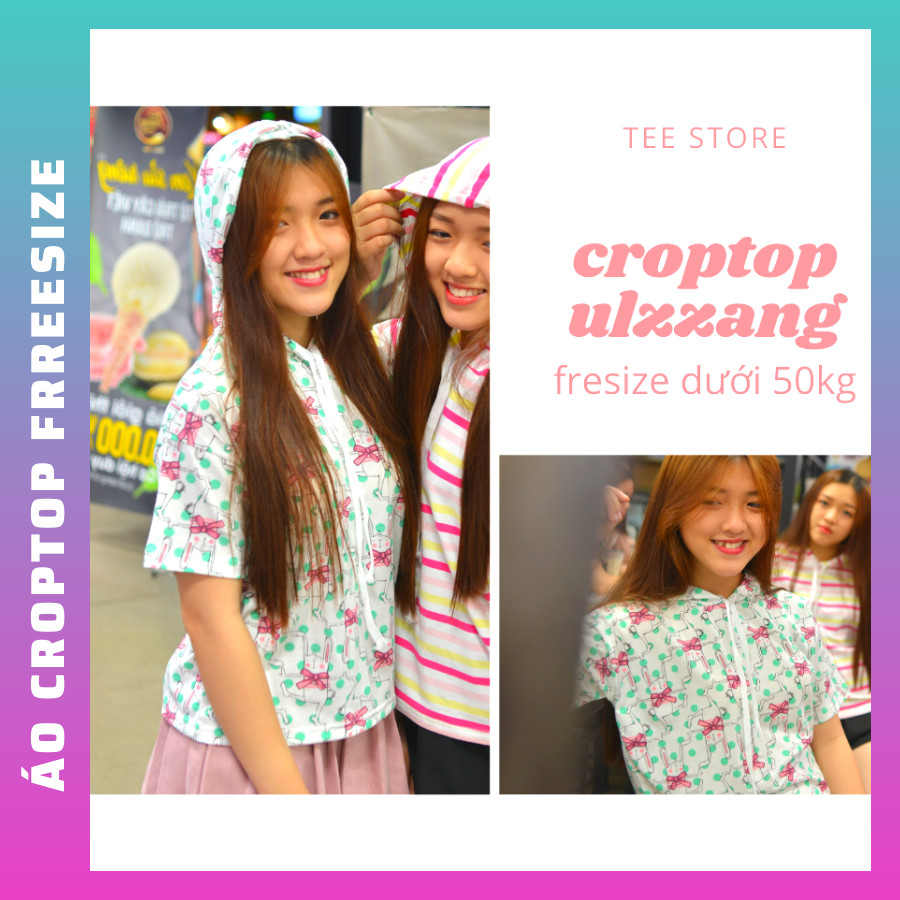 Áo Croptop nữ  cute , có thể mặc thành áo cặp bạn thân, chất thun cotton 100% cao cấp , ÁO THUN NỮ FREESIZE DƯỚI 50KG