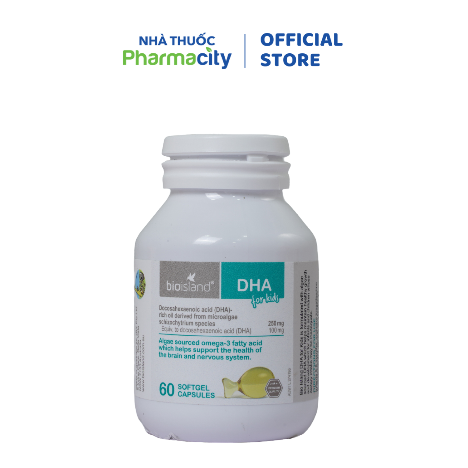 Viên uống Bioisland DHA For Kids Bổ Sung DHA Giúp Cải Thiện Trí Não và Thị Lực Cho Trẻ (Hộp 60 viên)