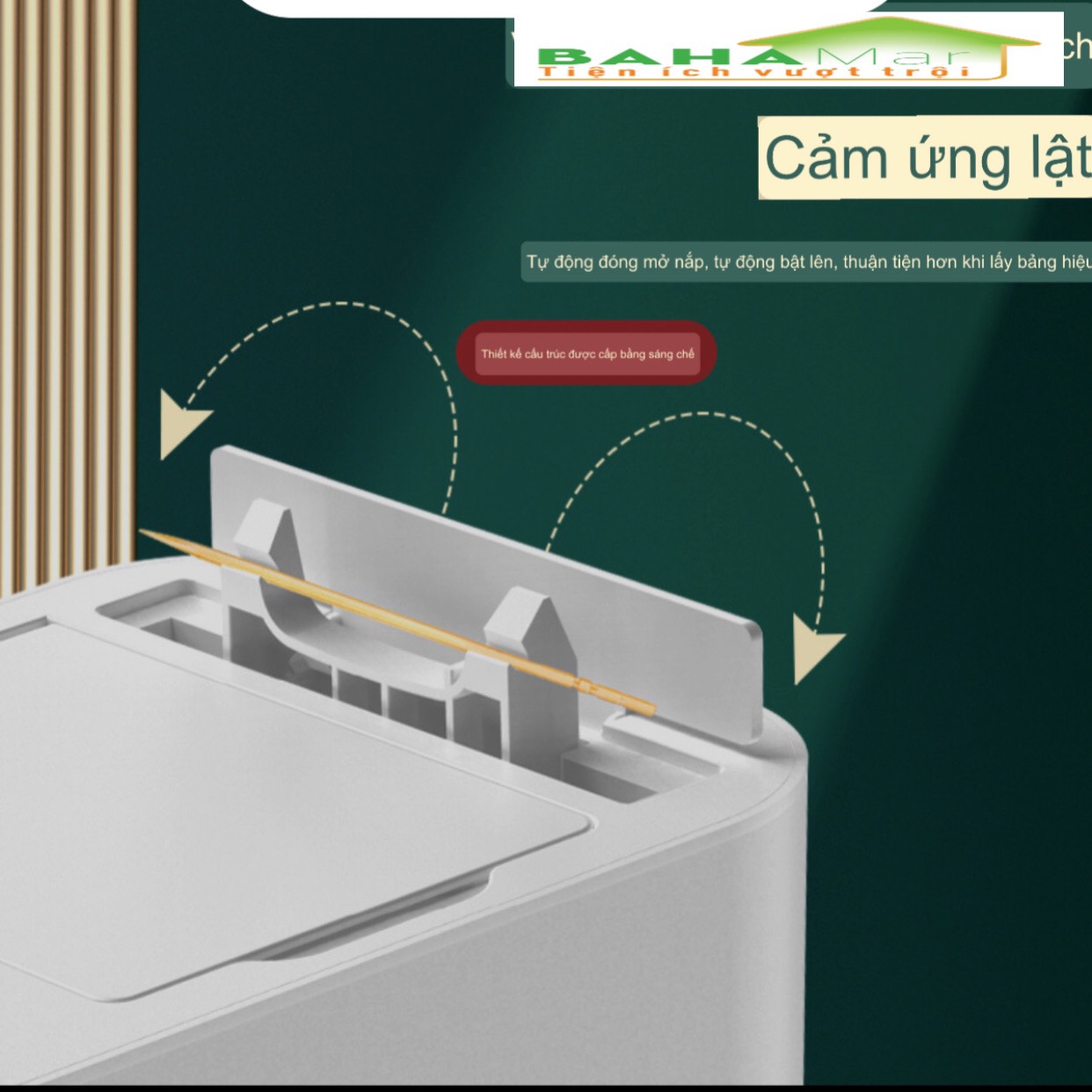 HỘP TĂM CẢM ỨNG HỒNG NGOẠI THÔNG MINH TỰ ĐỘNG BẬT MỞ NHẢ TĂM KHÔNG CẦN TIẾP XÚC &quot;BAHAMAR&quot; thiết kế hoàn toàn khép kín và xây dựng trong tia cực tím có thể ngăn ngừa gây hại các chất và côn trùng, và đảm bảo vệ sinh của tăm.