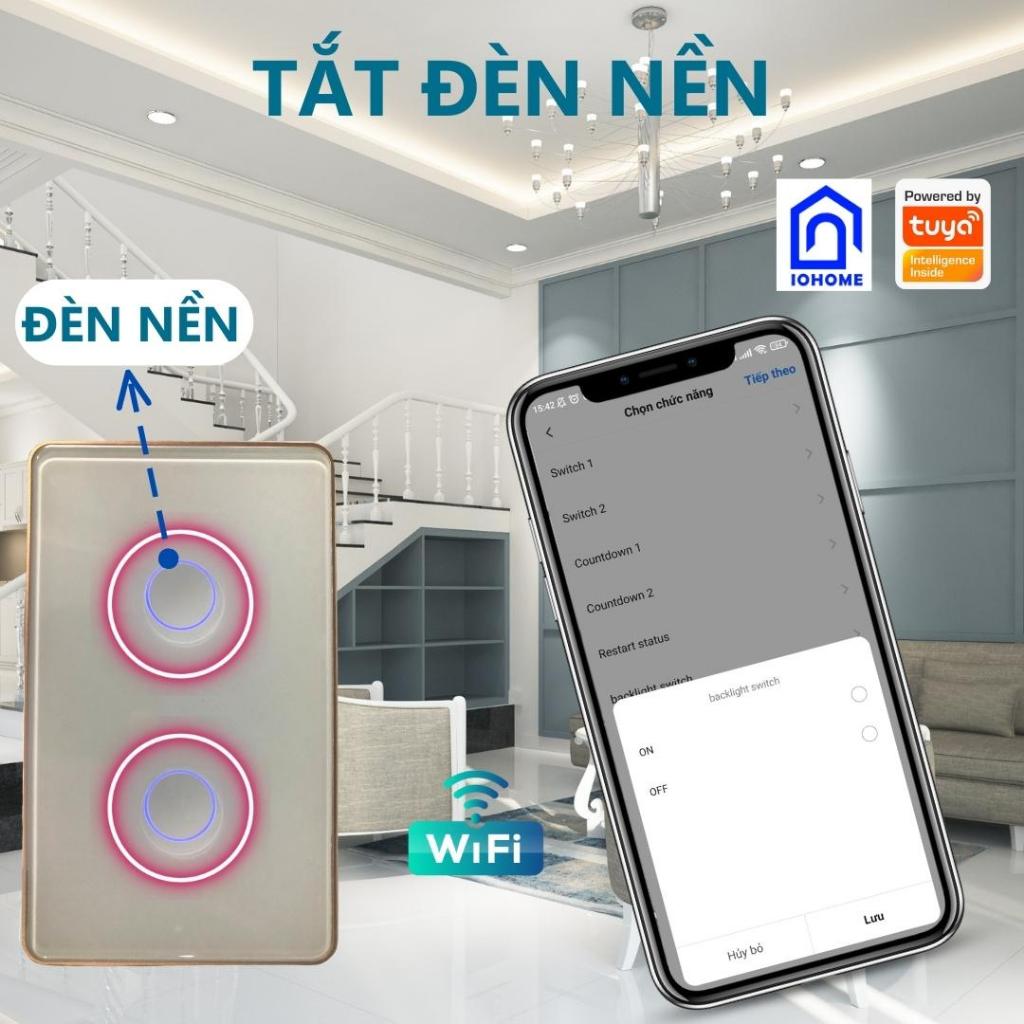Công tắc thông minh viền nhôm mặt kính 2.5D mẫu thiết kế cao cấp IOHOME-Led xanh dương và đỏ-WIFI, BLUE và Zigbee