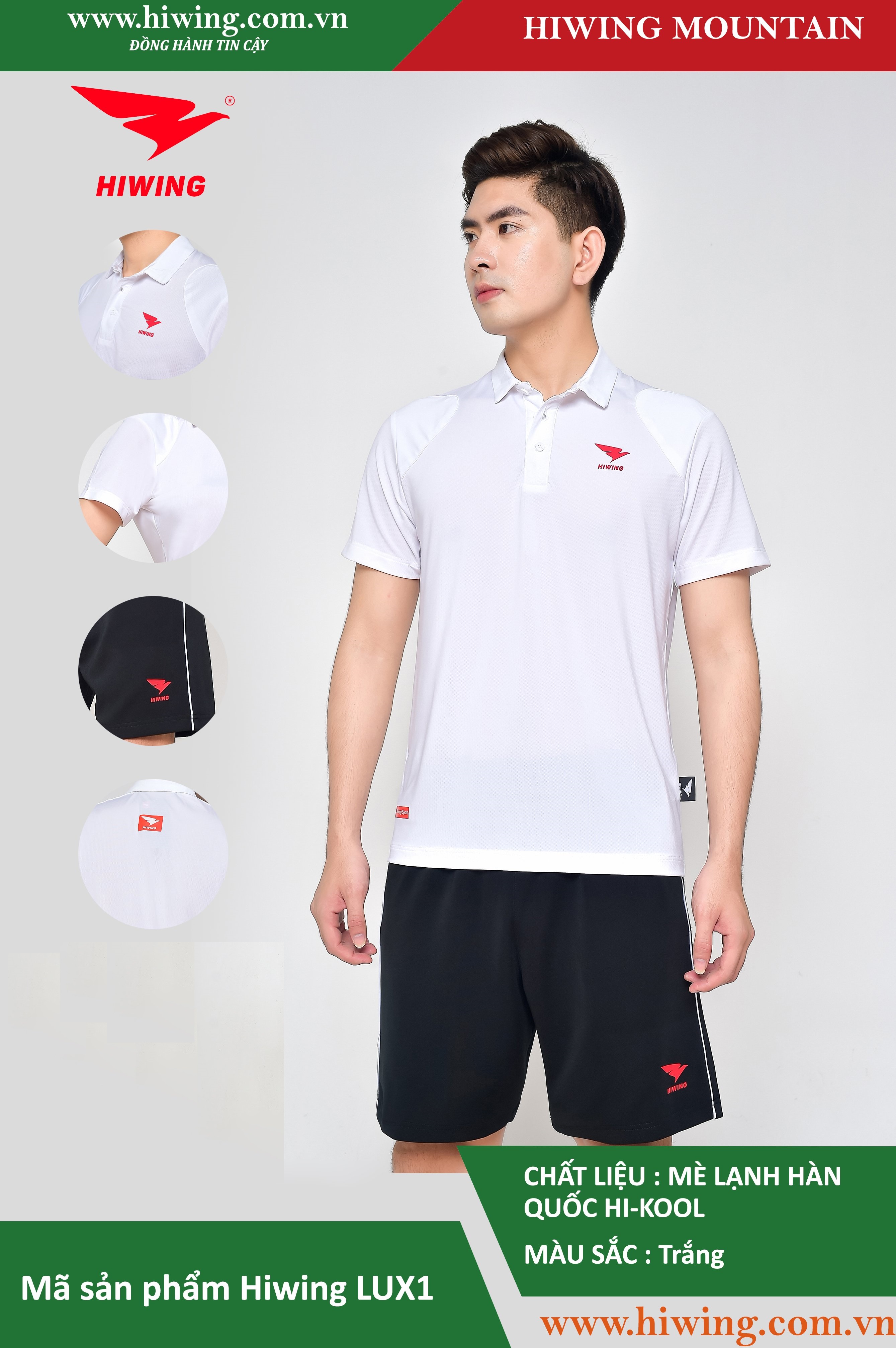 Áo tennis, áo cầu lông Hiwing Mountain Lux 1 màu trắng