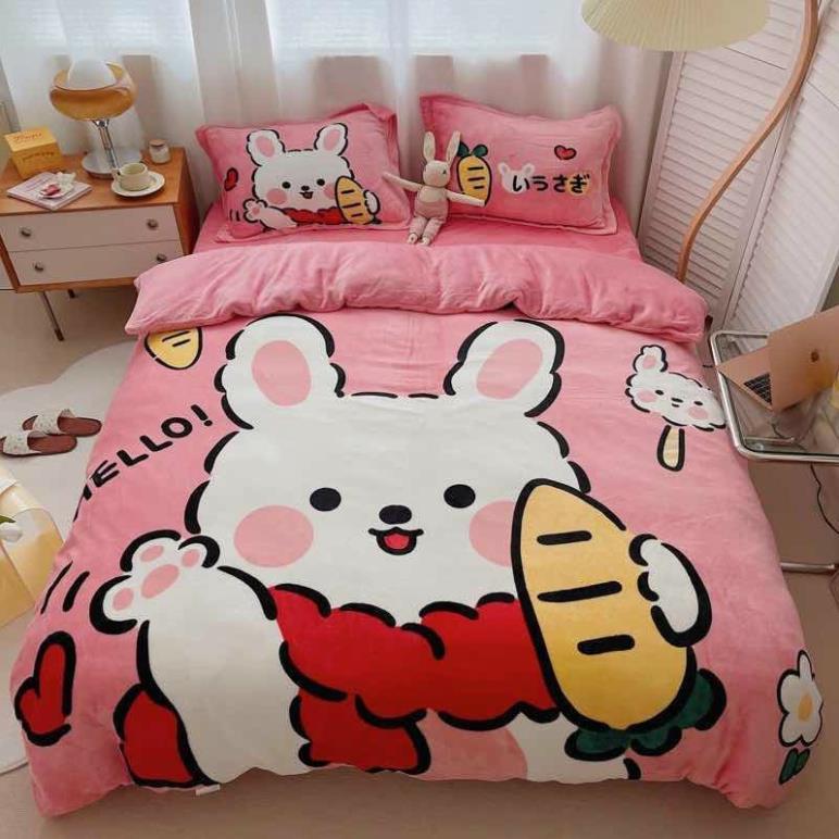 Bộ chăn ga nỉ nhung tuyết siêu ấm áp dễ thương