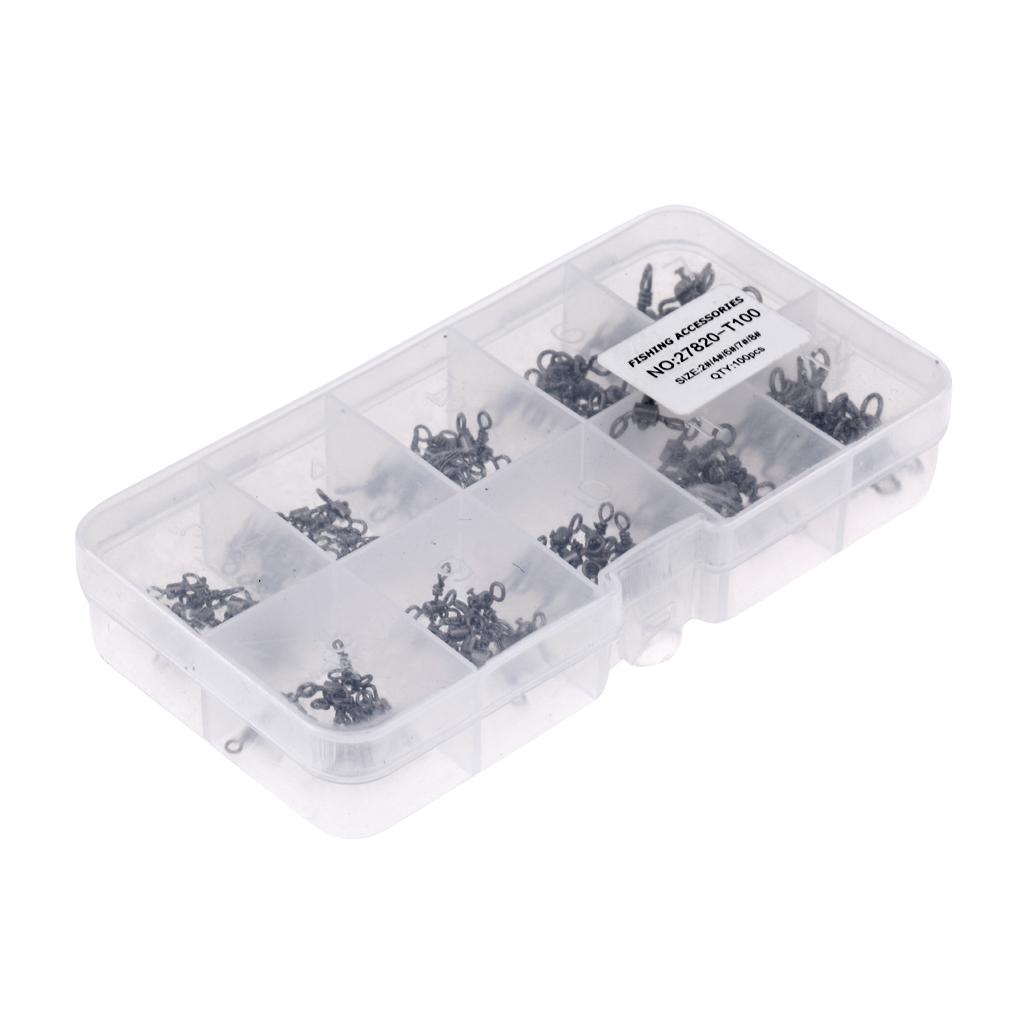 100Pcs/Box 3 Way Fishing Rolling Barrel Swivel Bearing Connector Solid Ring