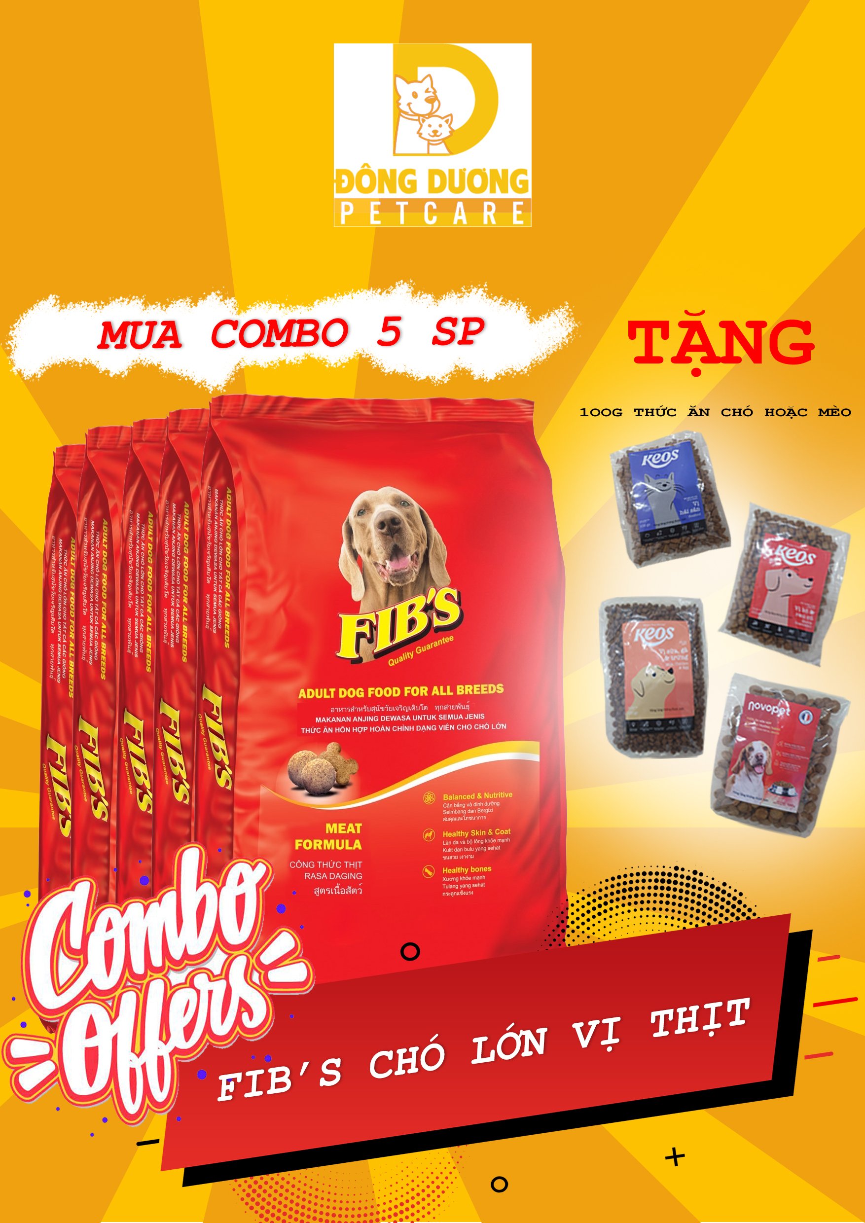 [Siêu Sale] COMBO 5 gói thức ăn hạt khô Fib's cho chó lớn 400g