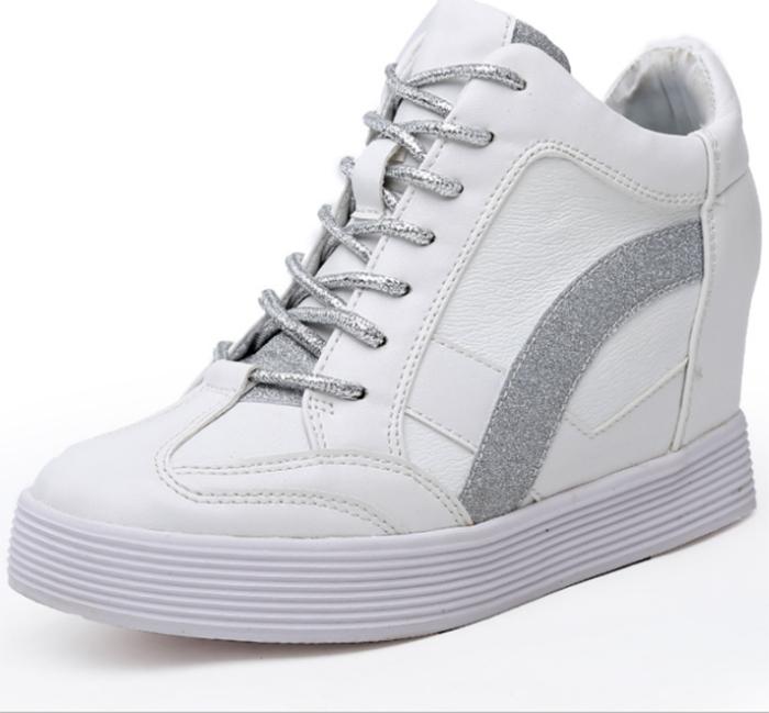Korean Version Of Invisible Height-Enhancing Single Shoes /High-Top Shoes Casual Sports Shoes /Lace-Up Thick-Soled Heel Shoes
