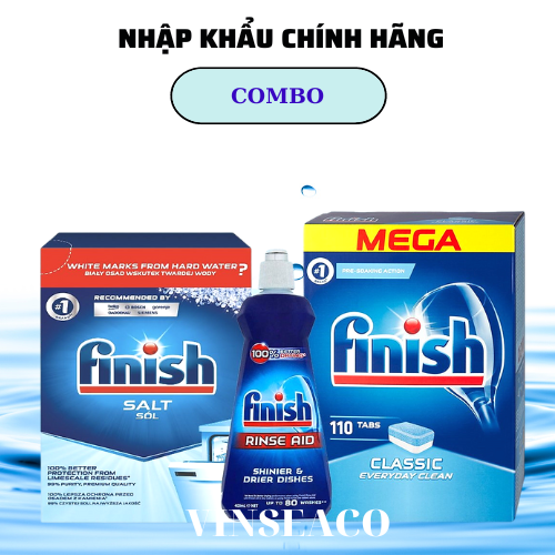 Combo Viên rửa bát Finish Classic 100 viên + Muối Finish 1.2kg + Nước làm bóng Finish 400ml