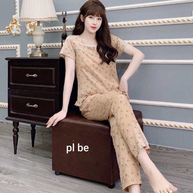 Đồ bộ mặc nhà chấm bi cổ V cà bông dày dặn hàng thu đông