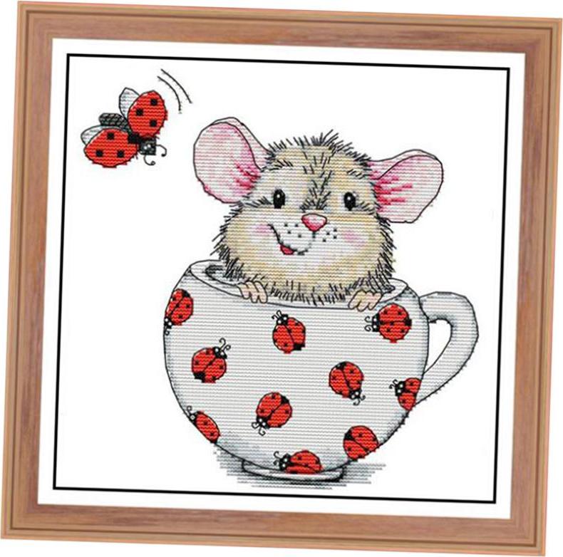 11ct / 14ct Mouse In Cup Pattern Stamped Cross Stitch Counted Kit For Woman
