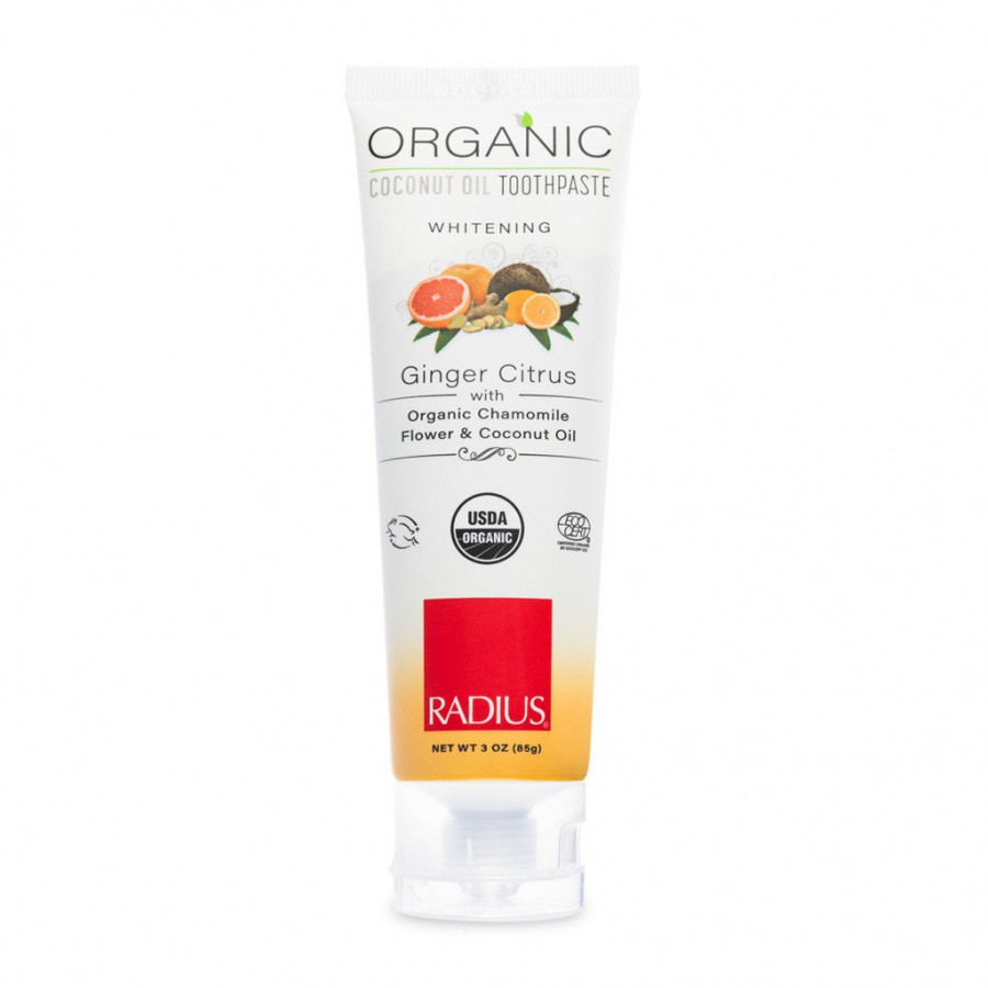 Kem Đánh Răng trắng răng Hữu Cơ Vị Cam, Quýt, Gừng Radius - Organic Coconut Oil Toothpaste Ginger Citrus, 85g