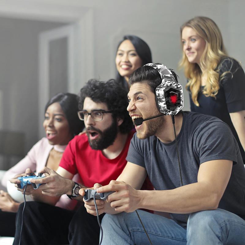 Có Đèn LED Chơi Game Game Thủ Tai Nghe Có Mic Cho PC PlayStation 4 Trên Tai Chống Ồn Máy Tính Điện Thoại Tai Nghe Chụp Tai