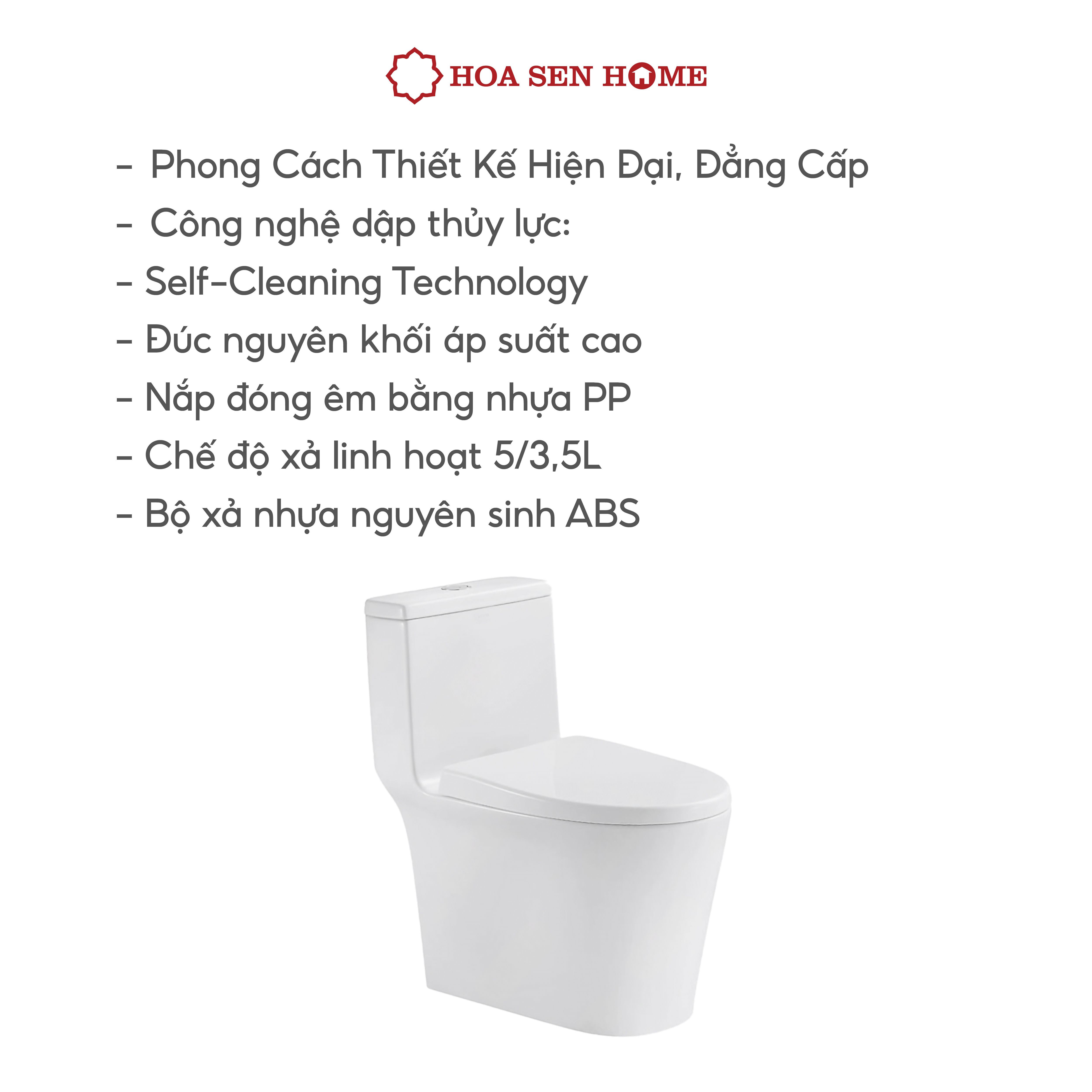 Bồn cầu một khối TUSLO LUXURY T011 chất liệu men cao cấp, nắp PP chống thấm - Hoa Sen Home - Hàng chính hãng - MIỄN PHÍ VẬN CHUYỂN