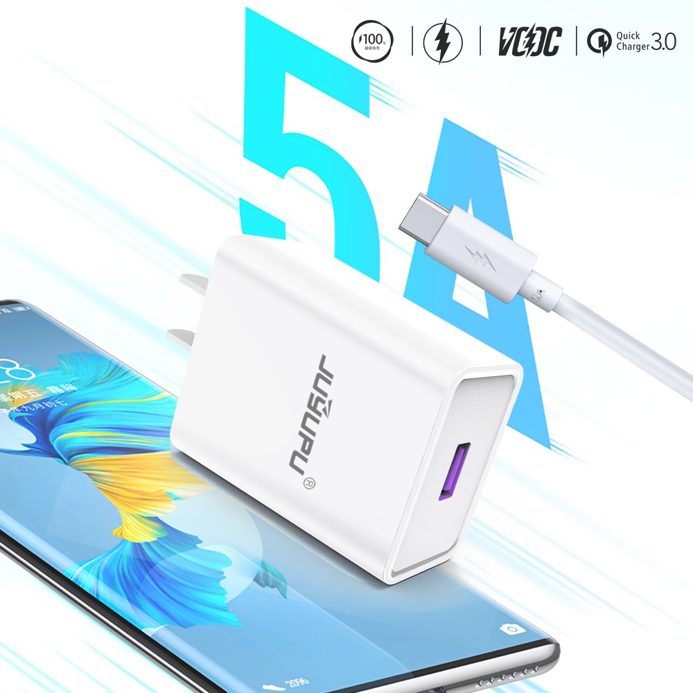 Bộ sạc nhanh JUYUPU Q9 siêu tốc 65W củ sạc 5A dây cáp 6A tương thích cho Samsung Oppo Vivo Huawei Xiaomi cốc sạc nhanh HÀNG CHÍNH HÃNG