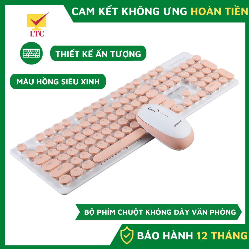 Bộ bàn phím và chuột không dây LTC N520 màu HỒNG CUTE cực xinh, kết nối qua đầu usb 2.4ghz, mẫu văn phòng cực hot 2022-Hàng Chính Hãng