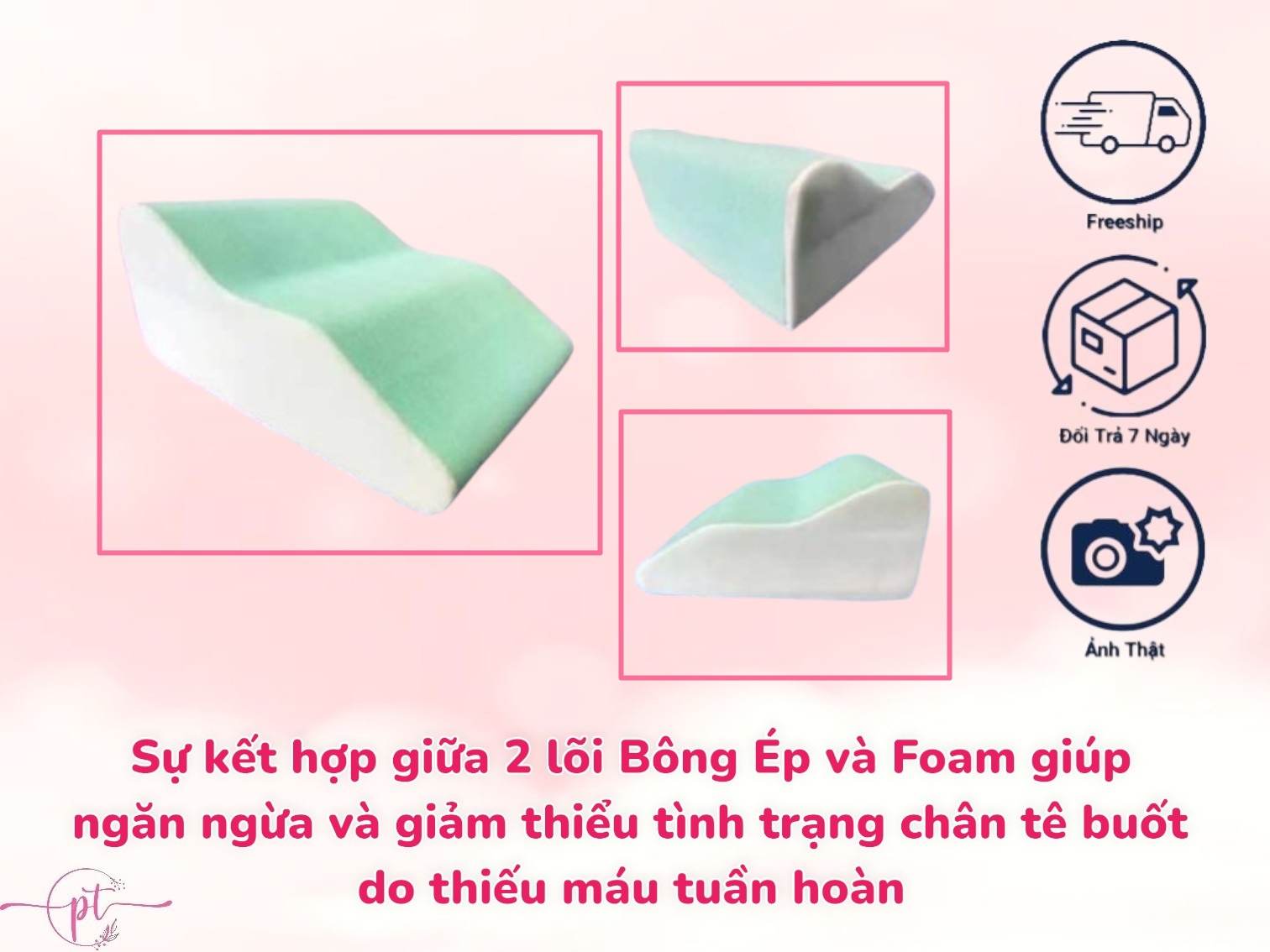 Gối Chống Giãn Tĩnh Mạch Kê Cao Chân Giúp Giảm Tê Buốt, Phù Nề Chân Và Vọp Bẻ Tặng Kèm Áo Vải Lưới 5D Thoáng Mát Được Bọc Sẵng