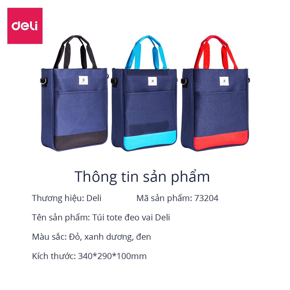 Túi tote vải canvas Deli cao cấp - Chất liệu chống thấm nước, thiết kế thời trang thích hợp với đi học đi làm - 73204