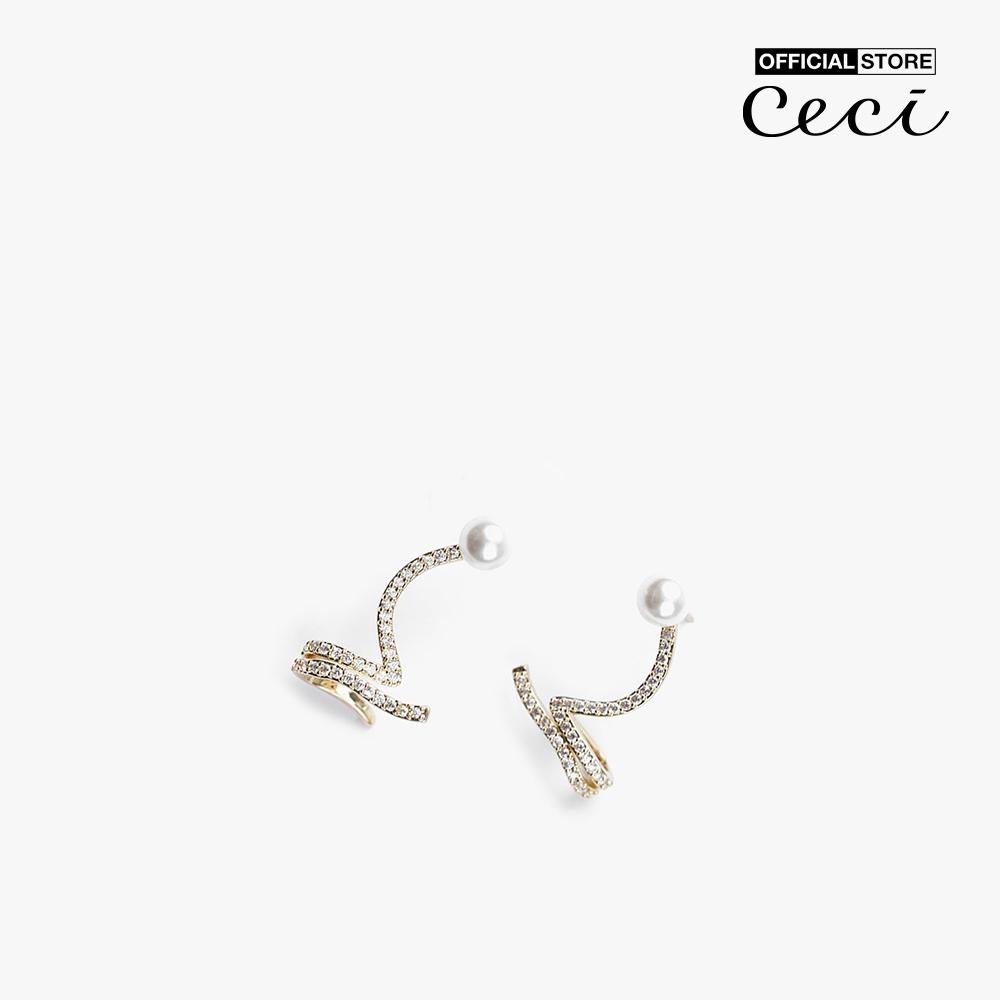 CECI - Khuyên tai nữ dáng dài đính đá phối ngọc trai sang trọng CC1-06000145