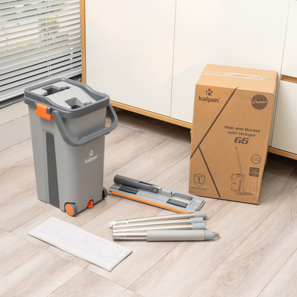 Bộ cây lau nhà tách nước tự vắt thông minh Kalpen G6 kèm 2 bông lau - hàng chính hãng