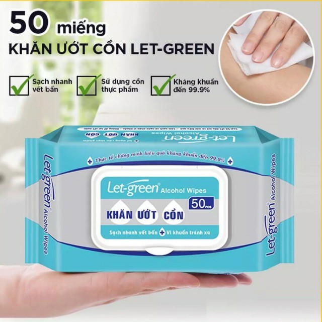 Khăn ướt tẩm cồn Let green hộp 50 miếng