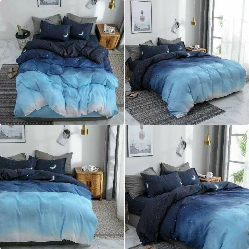 Bộ chăn ga gối cotton fly nhập khẩu bầu trời đêm