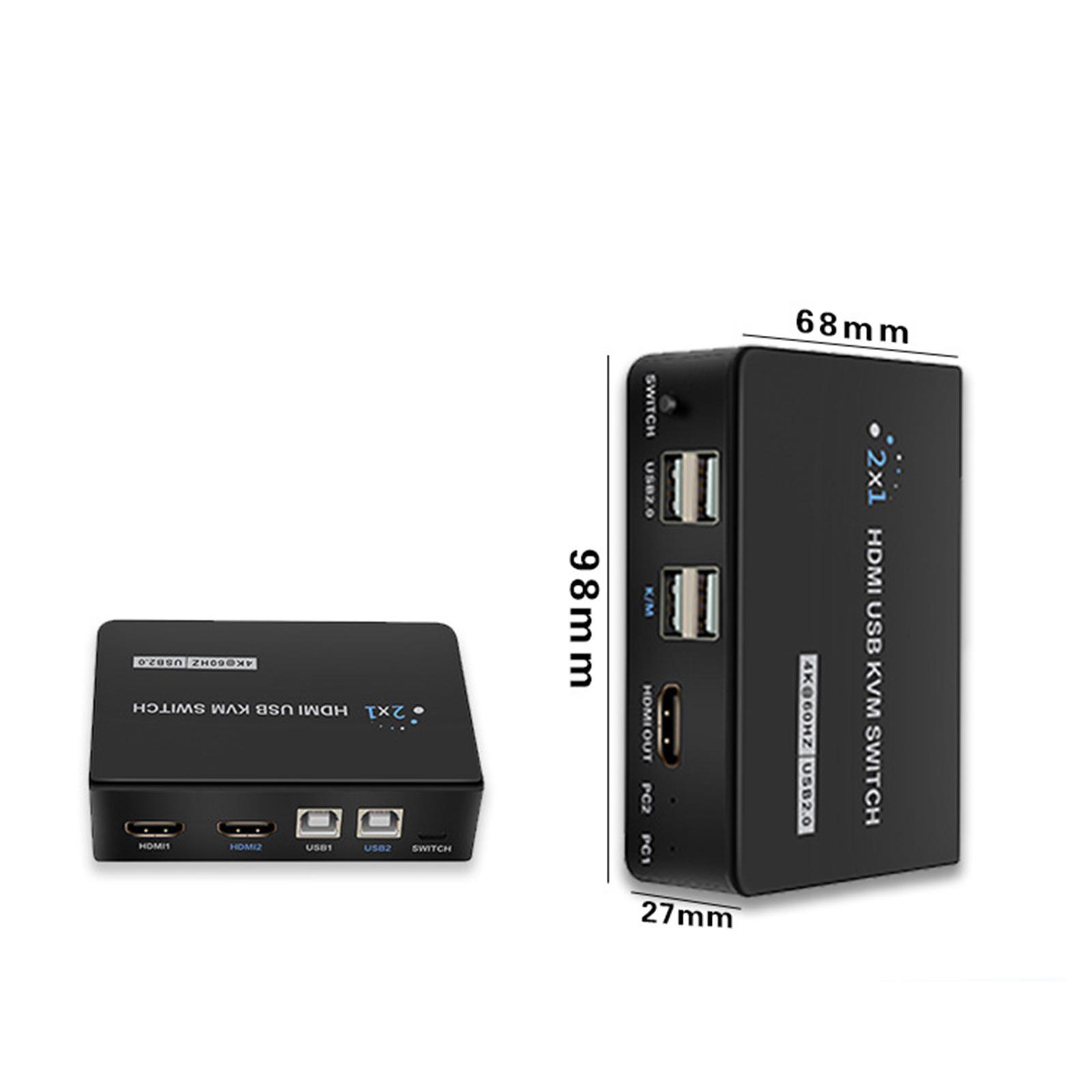 2X 4K HDMI KVM Switch 2 Ports for 2 PC Sharing 1 Set Mouse keyboards Printer
