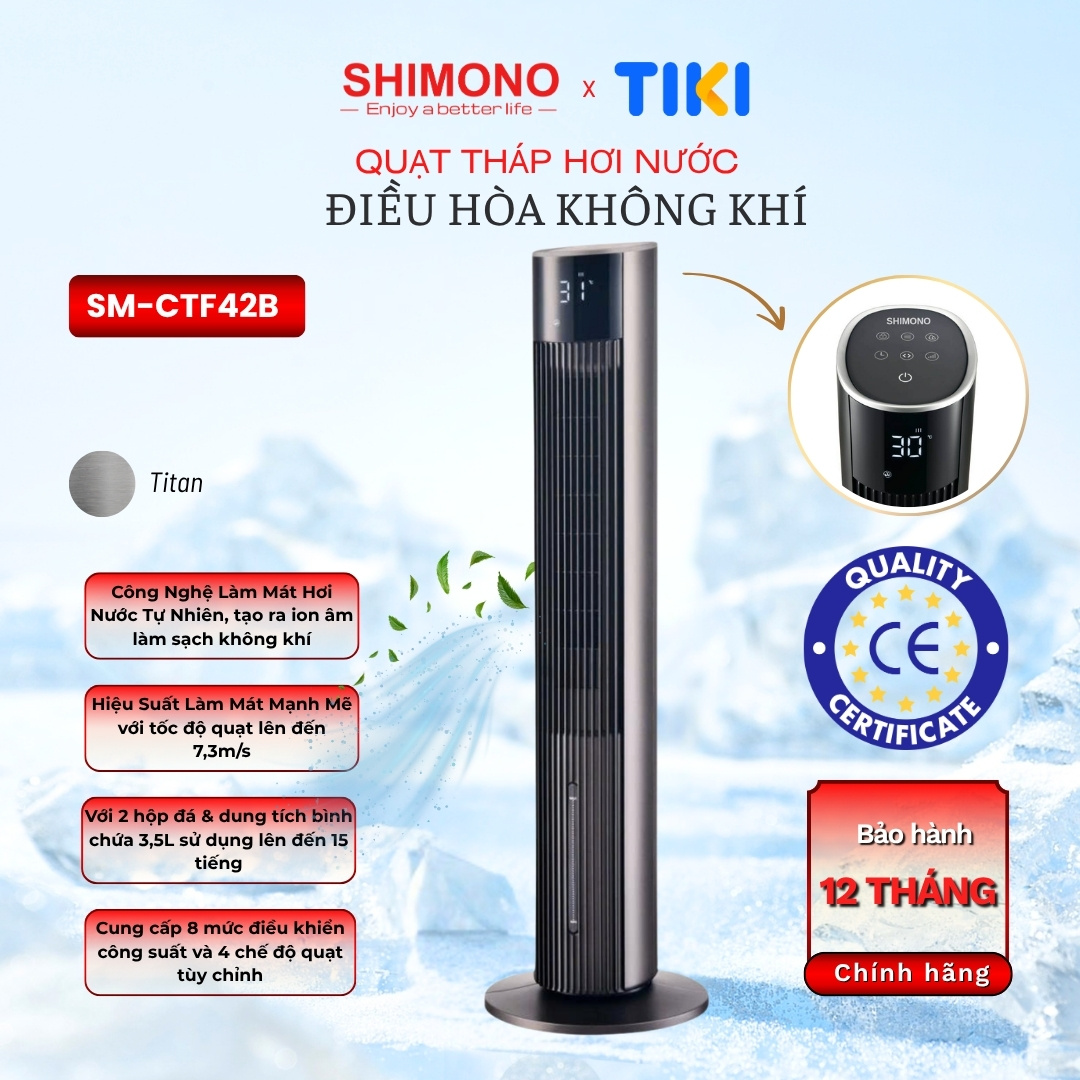 Quạt Tháp Hơi Nước SHIMONO SM-CTF42B Làm Lạnh Điều Hoà Không Khi Phát Ion Âm Cấp Ẩm 3.5L Hàng Chính Hãng