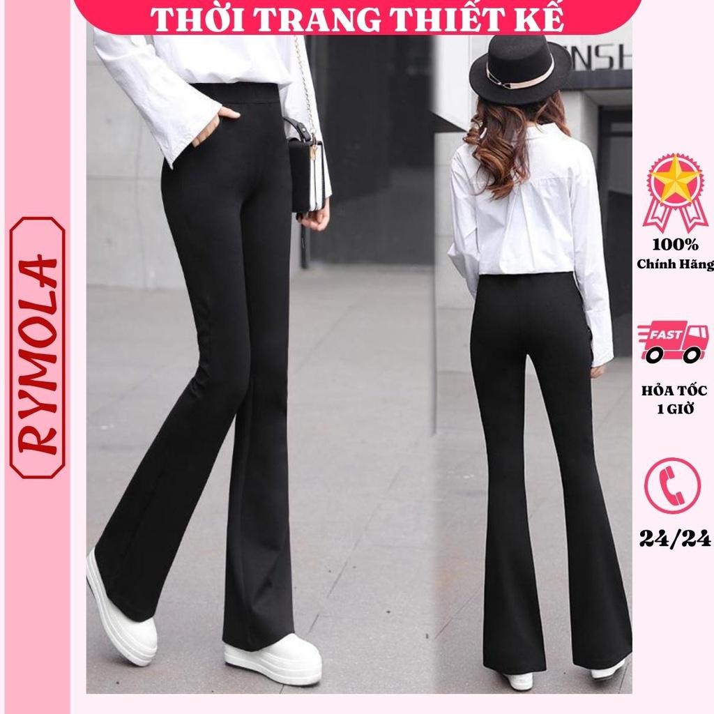 Quần Ống Loe Nữ Lưng Cao Có Túi MOLA Co Giãn Bốn Chiều Hách Dáng Cạp Cao Dáng Dài Lên Fom Cực Xinh Siêu Tôn Dáng Màu Đen