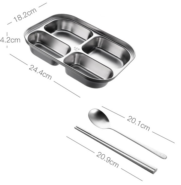 Khay cơm inox 304 kèm muỗng đũa -26.8x20.5x6.8cm 484g