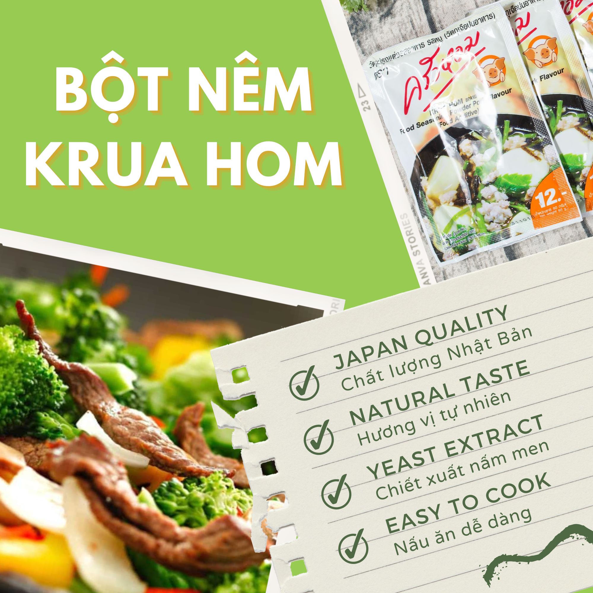 Bột Nêm Krua Hom Hương Thịt Heo [ Chiết Xuất Nấm Men ] - Nhập Khẩu Từ Thái Lan - Gói 500g