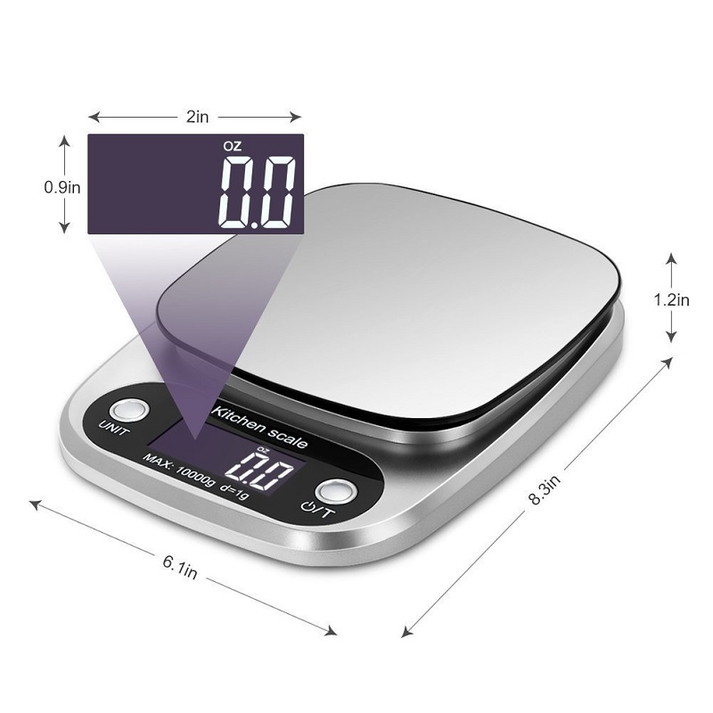 Cân điện tử kitchen scale cao cấp chống thấm nước, màn hình hiển thị led 3kg, 5kg, 10kg
