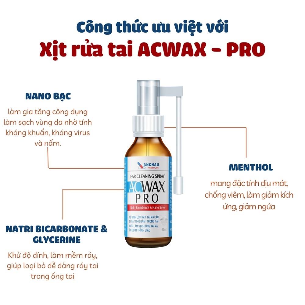 Xịt Vệ Sinh Ráy Tai Cho Bé &amp; Người Lớn Acwax Pro Giúp Làm Mềm Ráy Tai, Làm Sạch, Ổn Định Thính Giác, (Chai 20ml)