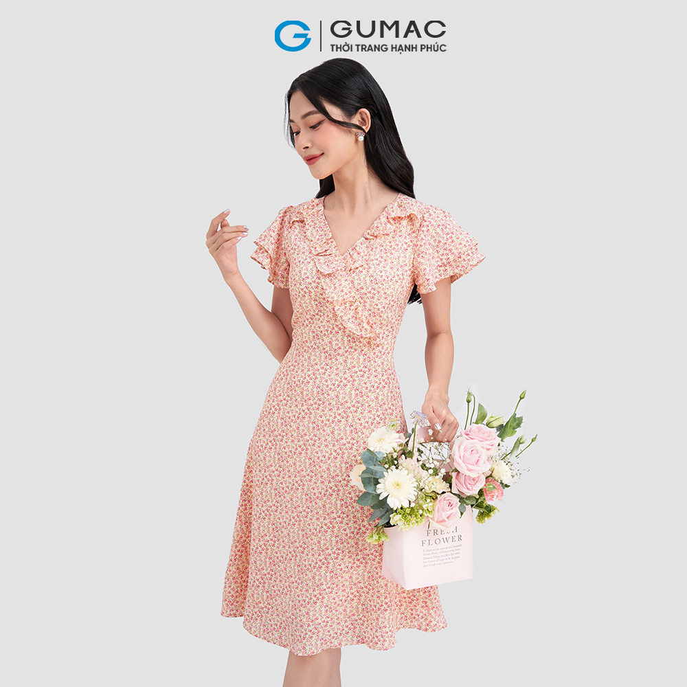 Đầm hoa nhí nữ phối bèo GUMAC DD03049