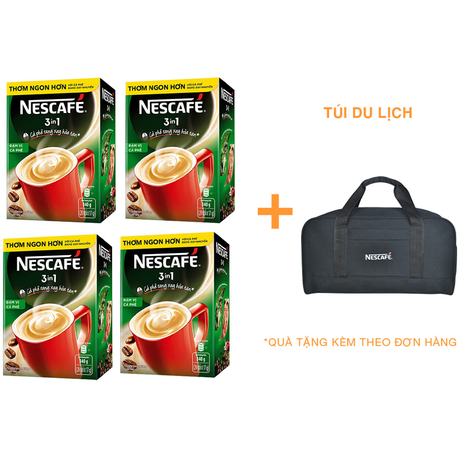 Combo 4 hộp cà phê rang xay hòa tan Nescafé 3in1 Vị Rang Đậm