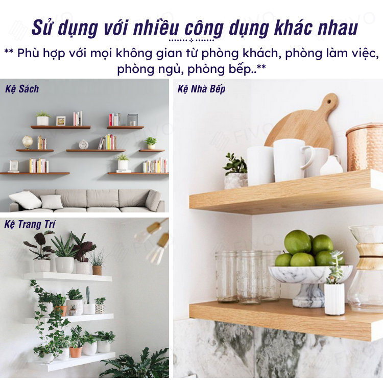 Kệ Trang Trí Treo Tường Gỗ MDF 17mm Chống Ẩm FIVO FB41 Đơn Giản Tiện Dụng Dễ Dàng Gắn Tường - Hàng Chính Hãng