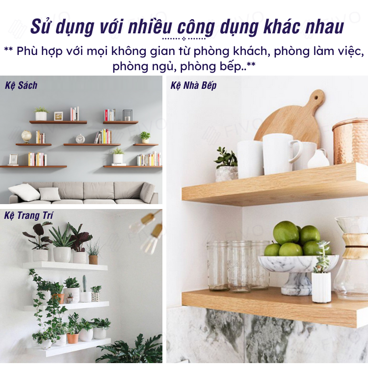 Kệ Gỗ Chống Ẩm Treo Tường Trang Trí FIVO Mã FB41 Dày 17mm Âm Tường Tiết Kiệm Diện Tích