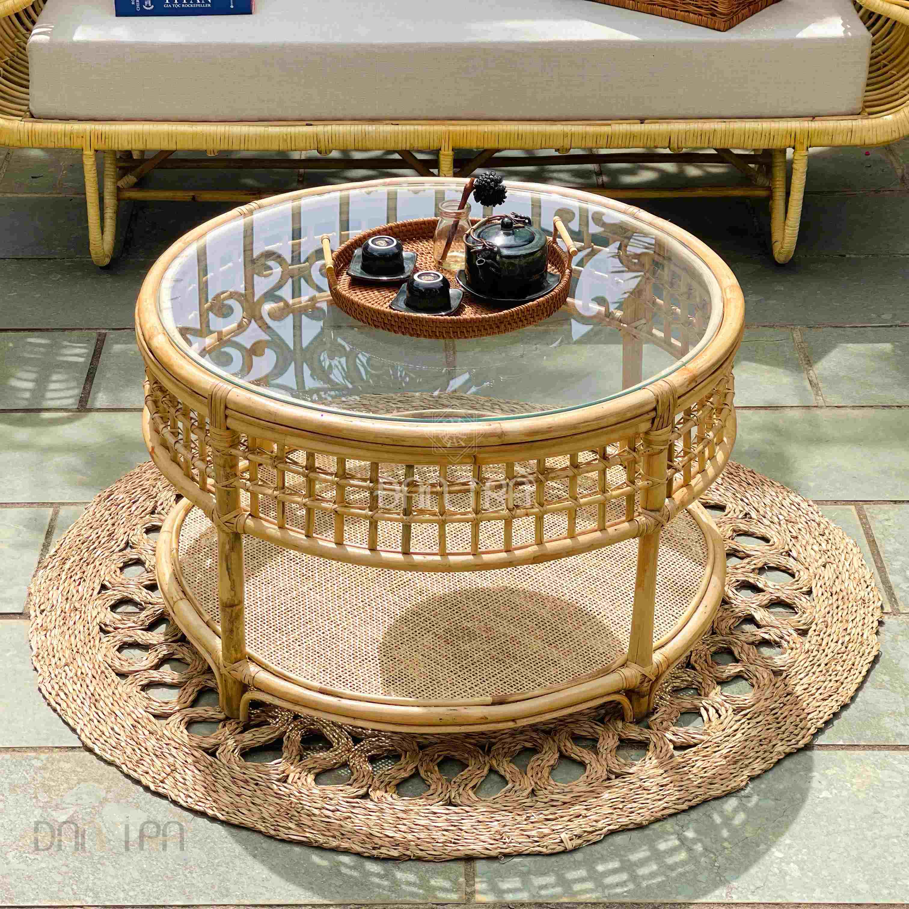 Bàn Mây Tròn 2 Tầng Đan Trà- Bàn Mây Decor Nhỏ Gọn- Bàn Trà Coffee Sang Trọng, Tự Nhiên - Bàn Ghế Mây Tre ĐAN TRÀ