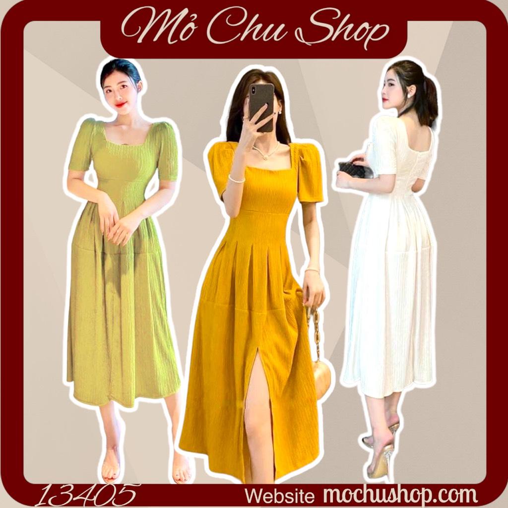 ĐẦM MIDI XỐP CỔ VUÔNG XẺ TÀ 13405