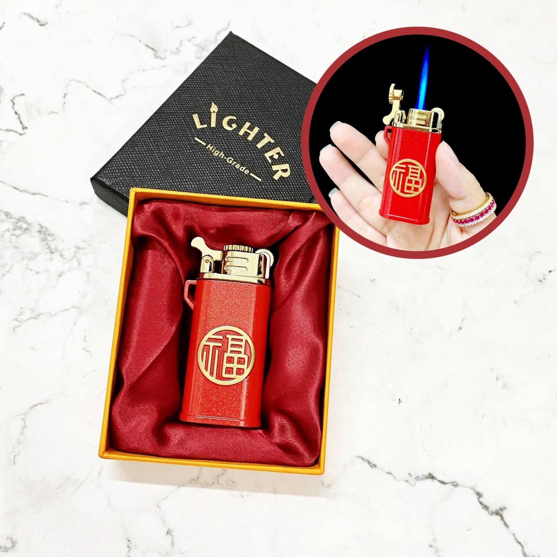 Hột quẹt bật lửa khè gas đá rãnh tay CHIEF CF220F CHỮ PHÚC kim loại - xài gas