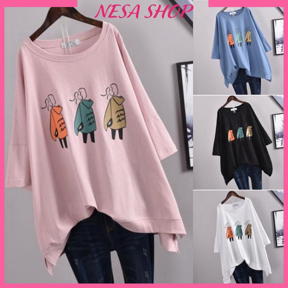 Áo thun nam nữ form rộng tay lỡ NeSa Shop, Áo thun kiểu, chất liệu thun cotton co giãn, áo phông in hình 3 Cô gái
