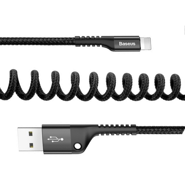 Cáp sạc nhanh 2A Baseus Fish Eye Spring dây dù dạng xoắn tiện lợi dài 1M cho iPhone/iPad - Hàng chính hãng